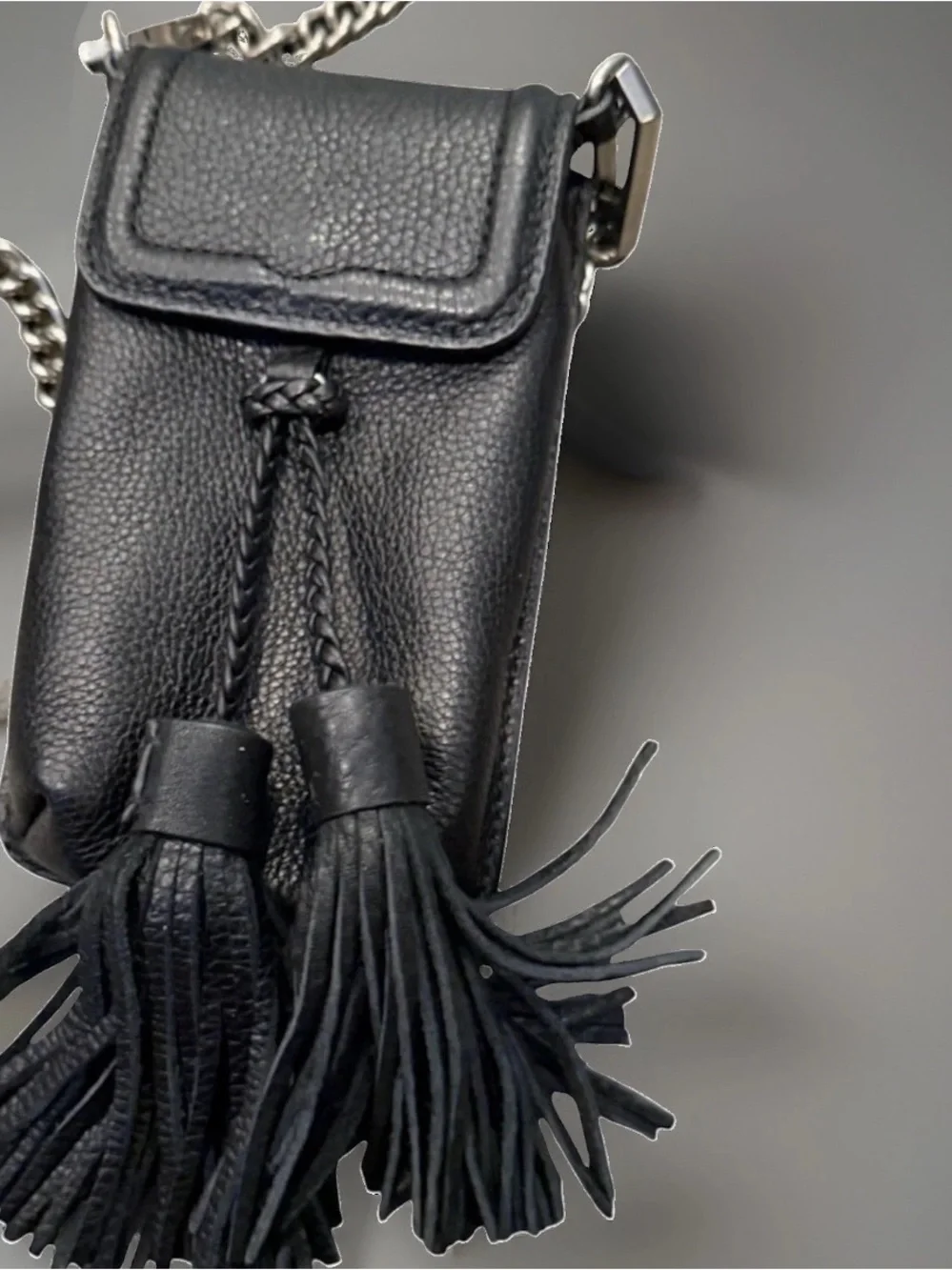 Rebecca Minkoff Isobel Pebbled Leather Phone Cross-Body Guitar Chain Strap w/Fur